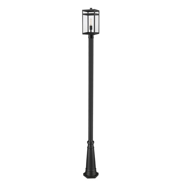 Z-Lite Nuri 1 Light Outdoor Post Mounted Fixture, Black & Clear 596PHMR-519P-BK